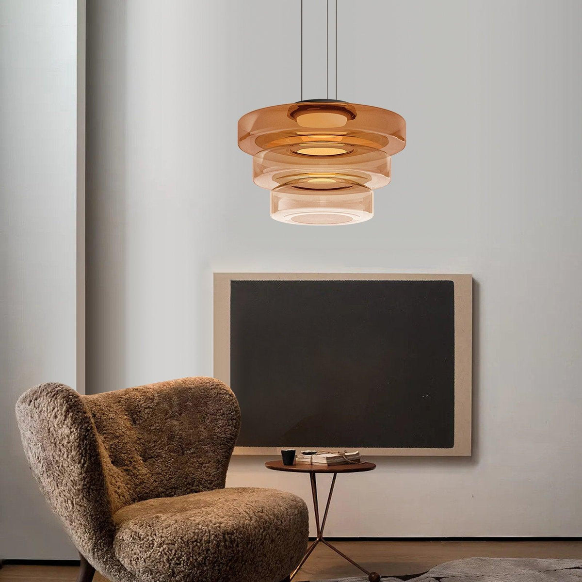 Tiered Glass Pendant Ceiling Fixture LED Multi-Level Hanging Light for Kitchen Island Dining Room Modern Layered Chandelier Adjustable Heigh
