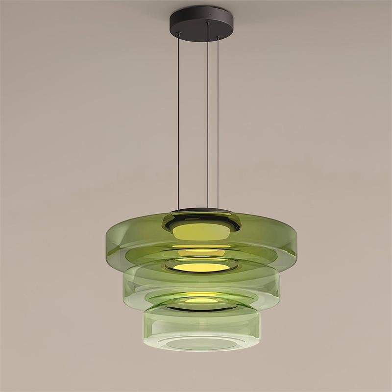Tiered Glass Pendant Ceiling Fixture LED Multi-Level Hanging Light for Kitchen Island Dining Room Modern Layered Chandelier Adjustable Heigh