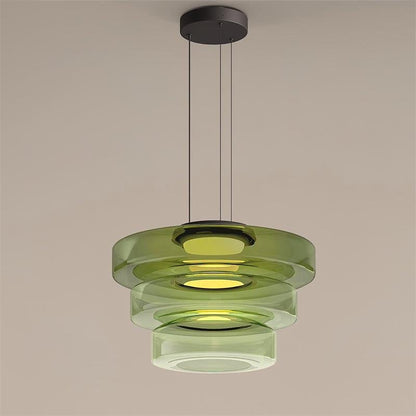 Tiered Glass Pendant Ceiling Fixture LED Multi-Level Hanging Light for Kitchen Island Dining Room Modern Layered Chandelier Adjustable Heigh