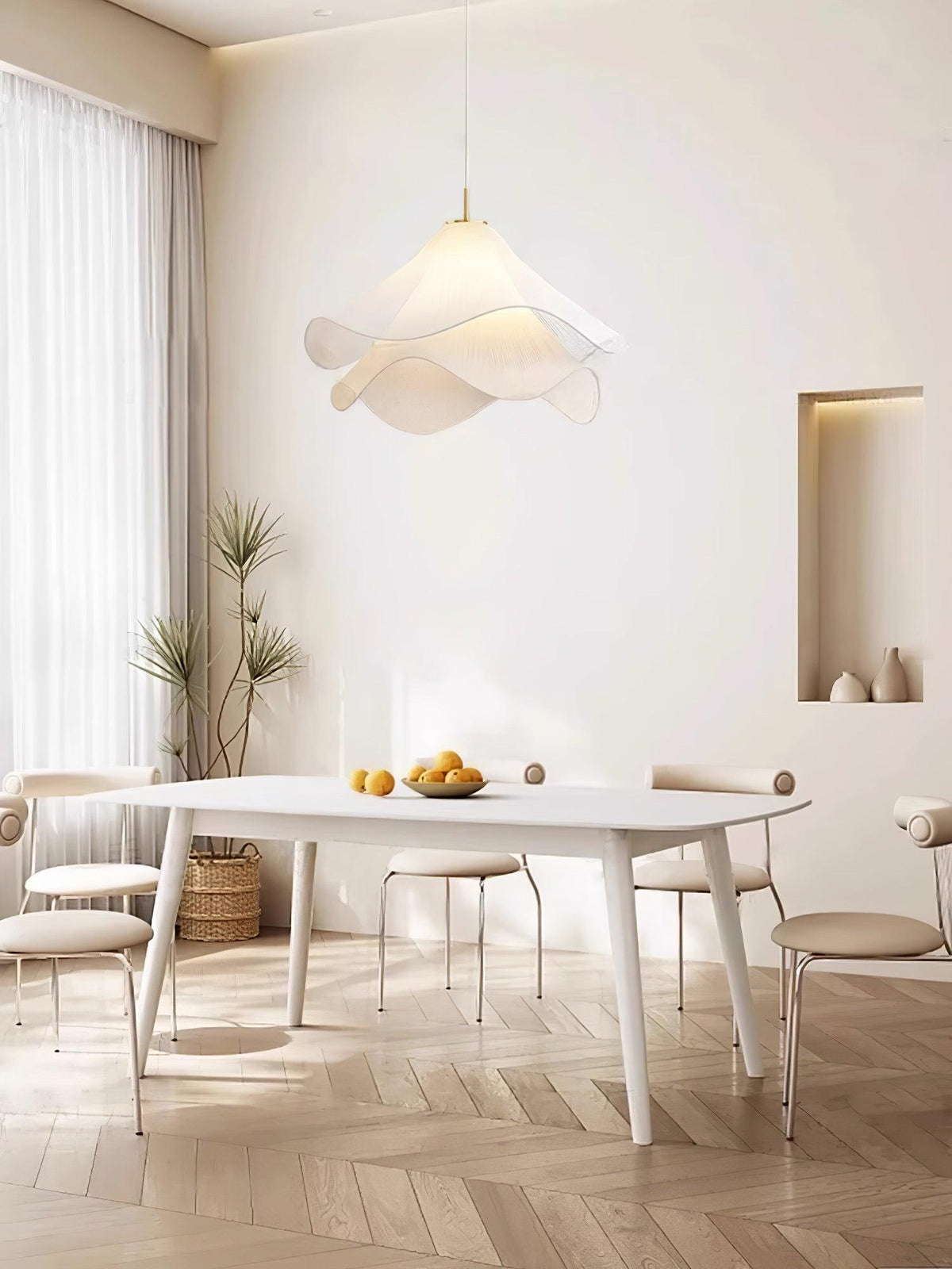 Layered Flower Petal Hanging Light Fixture White and Gold 24-Inch Diameter Adjustable Drop for Dining Room Kitchen Bedroom Above Table or Is