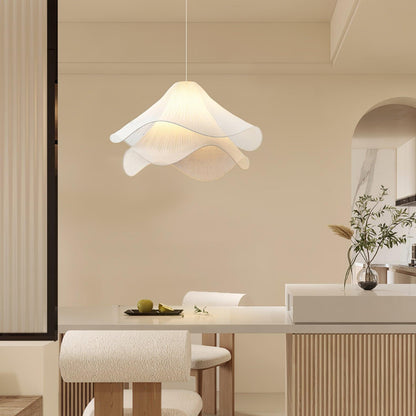 Layered Flower Petal Hanging Light Fixture White and Gold 24-Inch Diameter Adjustable Drop for Dining Room Kitchen Bedroom Above Table or Is