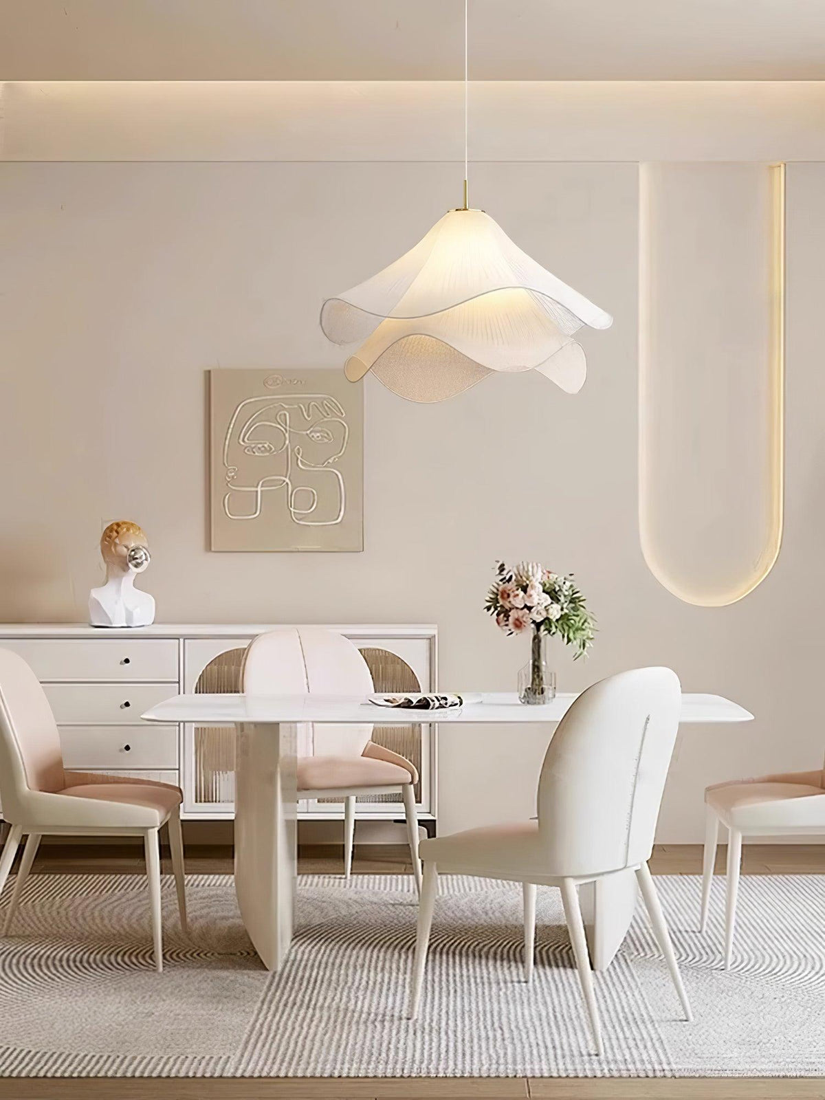 Layered Flower Petal Hanging Light Fixture White and Gold 24-Inch Diameter Adjustable Drop for Dining Room Kitchen Bedroom Above Table or Is