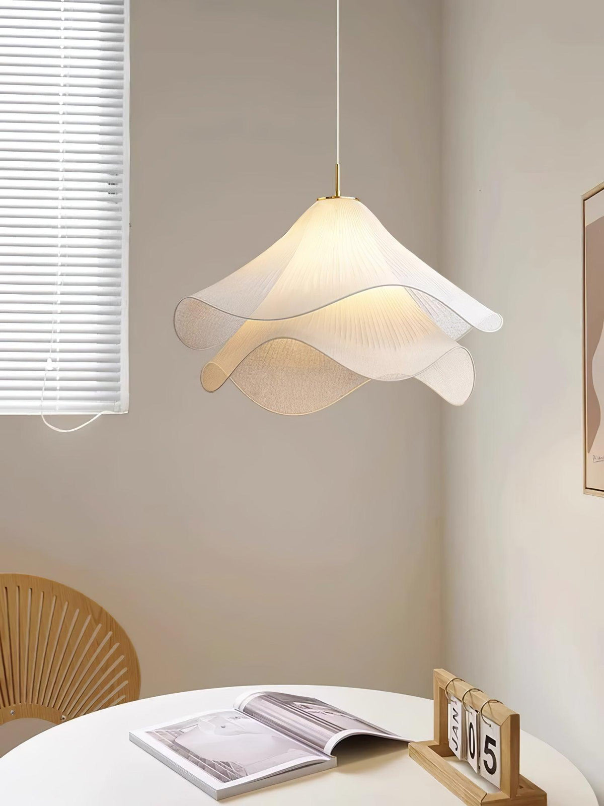 Layered Flower Petal Hanging Light Fixture White and Gold 24-Inch Diameter Adjustable Drop for Dining Room Kitchen Bedroom Above Table or Is