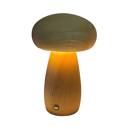 Mushroom Table Lamp Cordless Dimmable LED Touch Night Light Solid Wood Bedside Desk Lamp for Bedroom Nursery Kids Room Living Room Reading