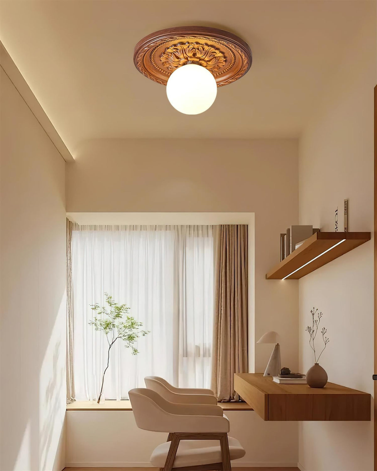 Acrylic Flush Mount Ceiling Light 14 in Beige Bedroom Living Room Decorative Fixture Low Profile Wall Mount Ambient Illumination