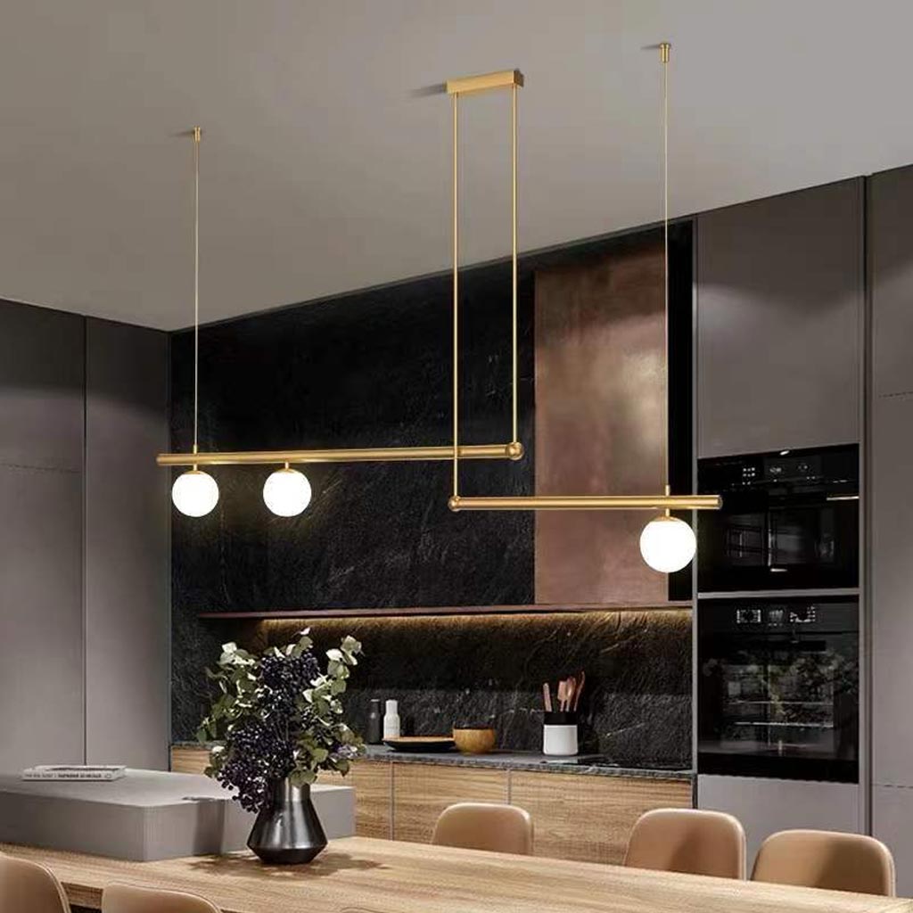 Linear Pendant Fixture Metal & Glass Multi-Bulb Adjustable Hanging Light for Kitchen Island Dining Table 47-63 in Modern Overhead Lighting G
