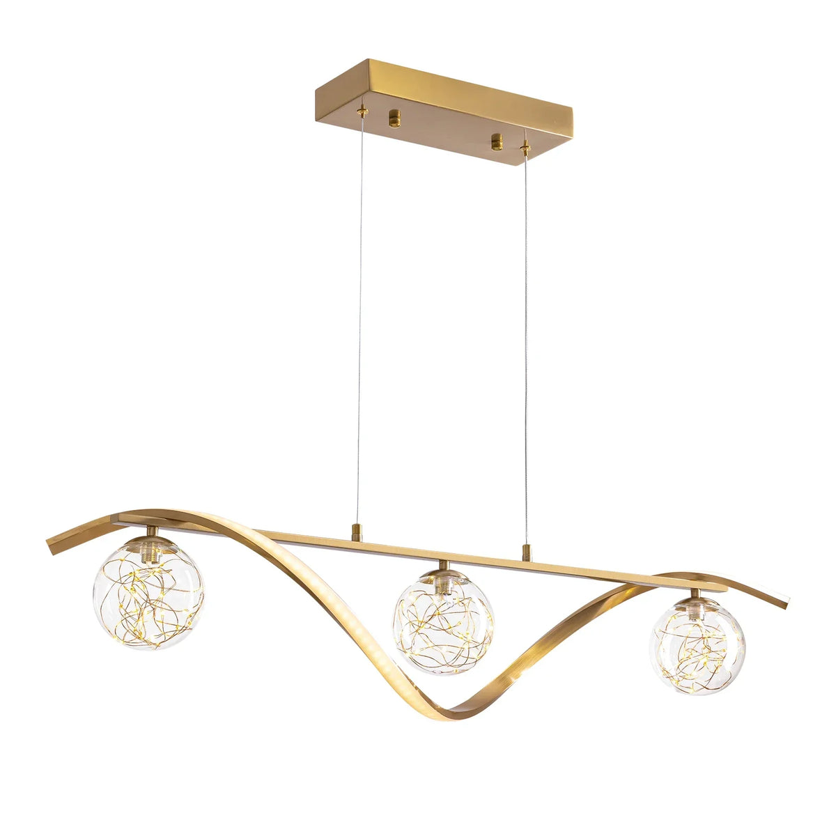 LED Chandelier for Kitchen Island & Dining Room 39 in Gold Glass Globe Ceiling Light Hanging Fixture Modern Linear Suspended Lighting for Di