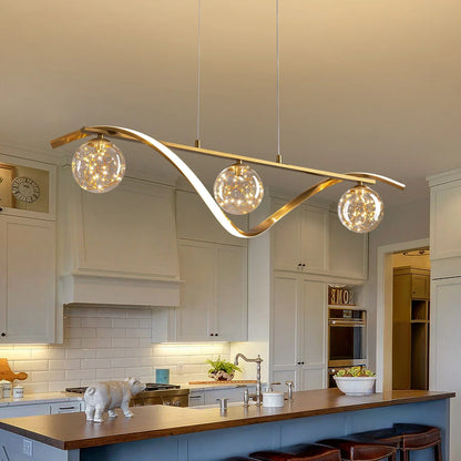 LED Chandelier for Kitchen Island & Dining Room 39 in Gold Glass Globe Ceiling Light Hanging Fixture Modern Linear Suspended Lighting for Di