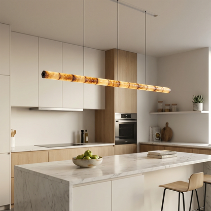 Linear Alabaster LED Chandelier – Modern Dining Room Light with Unique Design and Dimmable Feature