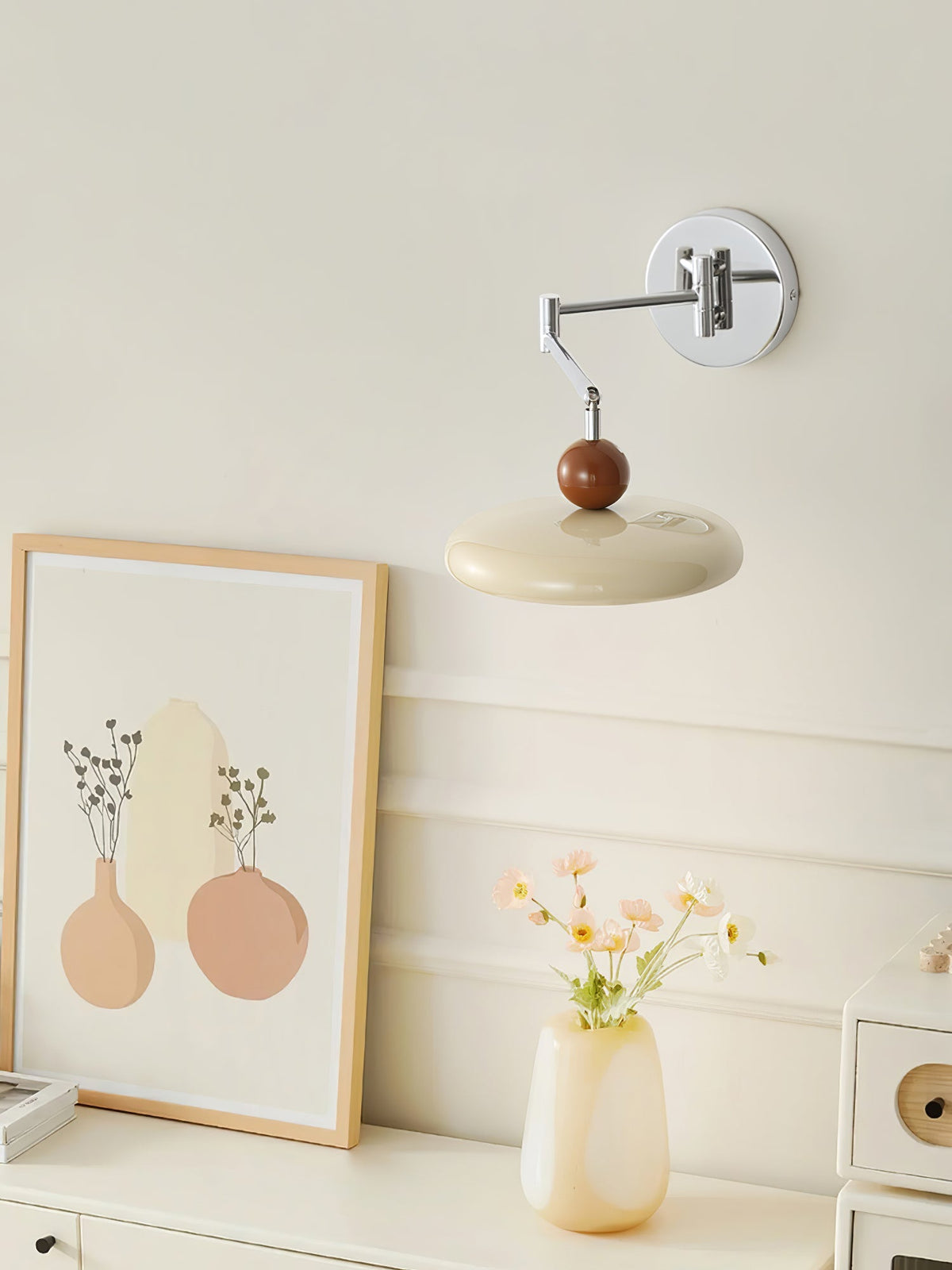 Compact Plug-In Sconce with Adjustable LED Temperature Chrome Accents for Bedroom Living Room Hallway Reading Nook Modern Indoor Lighting