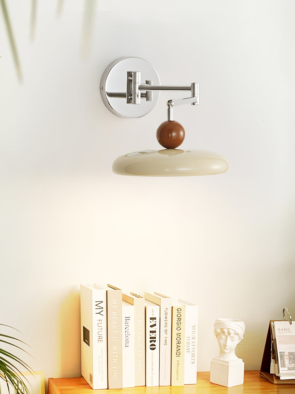 Compact Plug-In Sconce with Adjustable LED Temperature Chrome Accents for Bedroom Living Room Hallway Reading Nook Modern Indoor Lighting