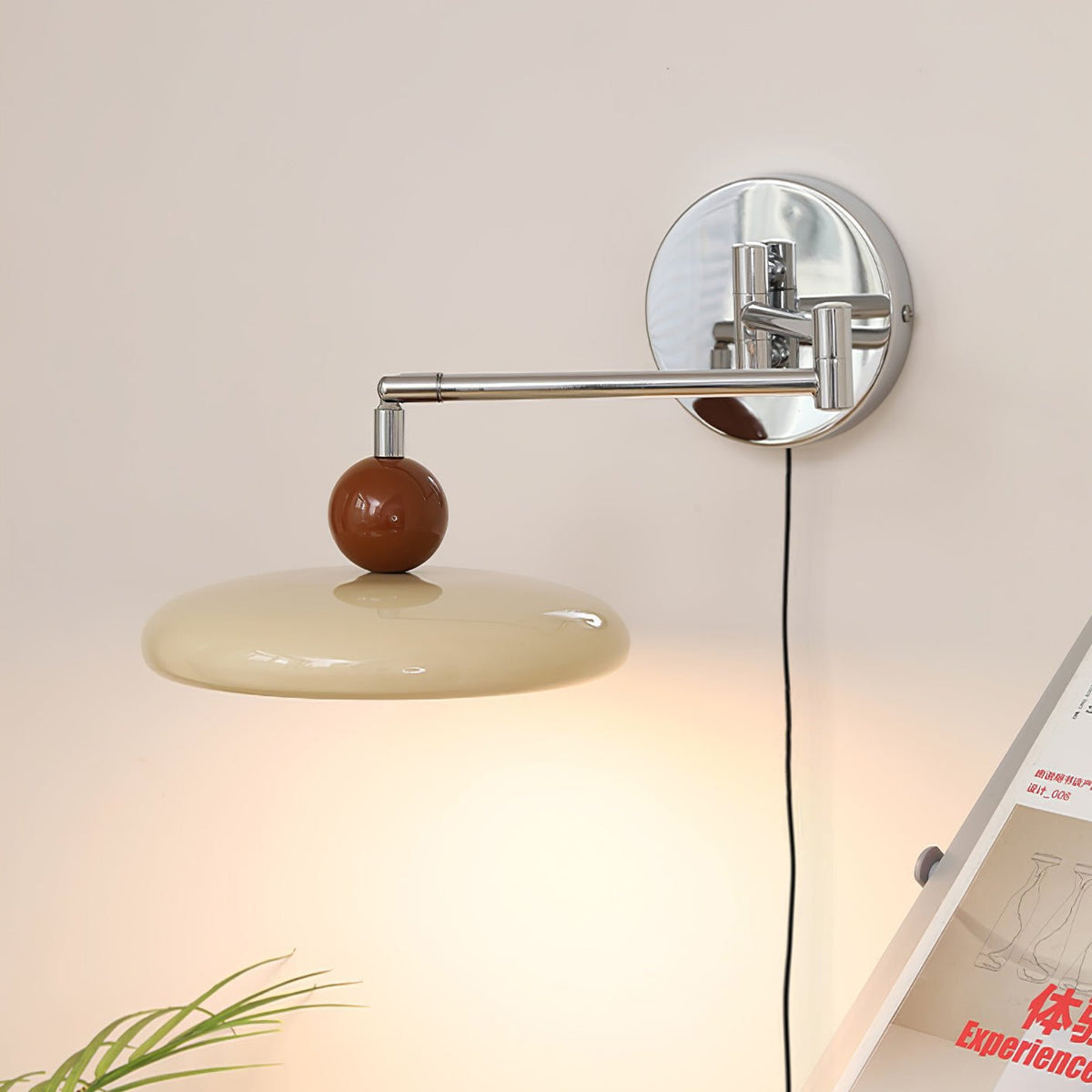 Compact Plug-In Sconce with Adjustable LED Temperature Chrome Accents for Bedroom Living Room Hallway Reading Nook Modern Indoor Lighting