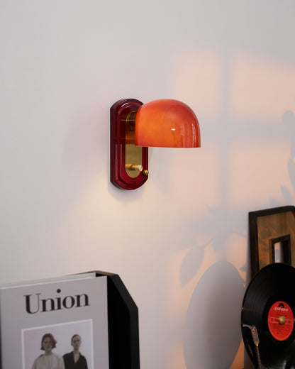 Dome Sconce Hardwired Fixture 8 Inch Red & Gold Finish Metal Shade for Hallway Bedroom Living Room Indoor Accent Lighting E26 Base