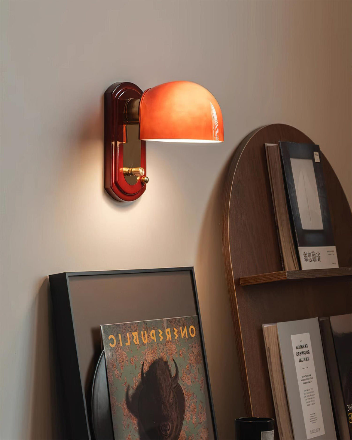 Dome Sconce Hardwired Fixture 8 Inch Red & Gold Finish Metal Shade for Hallway Bedroom Living Room Indoor Accent Lighting E26 Base