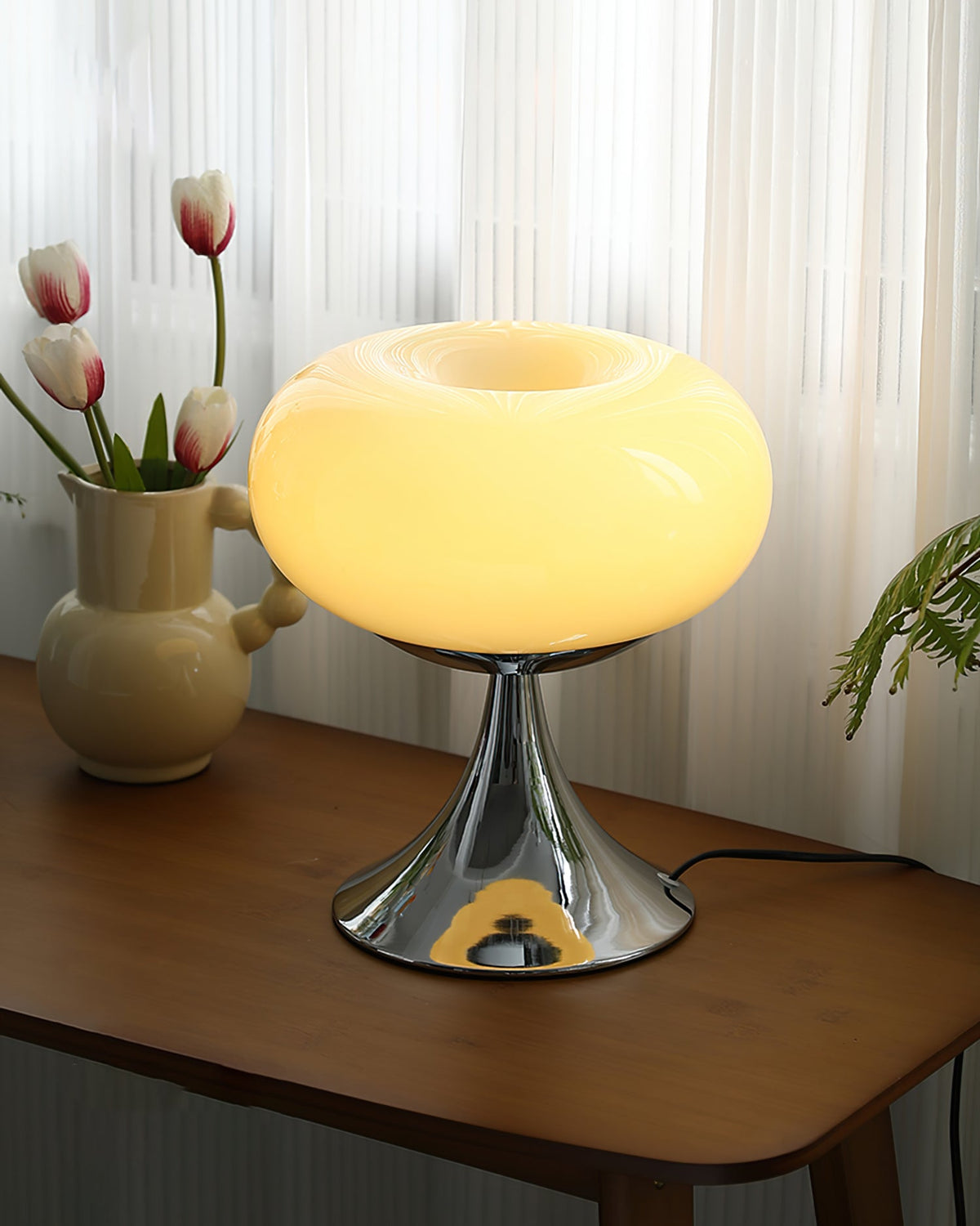 LED Desk Lamp 11 Inch Metal Glass Construction Modern Accent Light for Bedroom Office Nightstand Chrome White Green Cream Indoor
