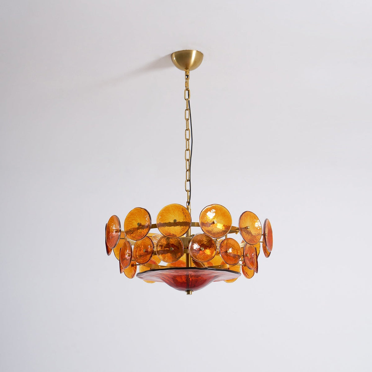 Tiered Glass Disc Pendant Light for Dining Room – Amber Circular Shade Ceiling Fixture – Adjustable Hanging Lamp for Kitchen Island Living R