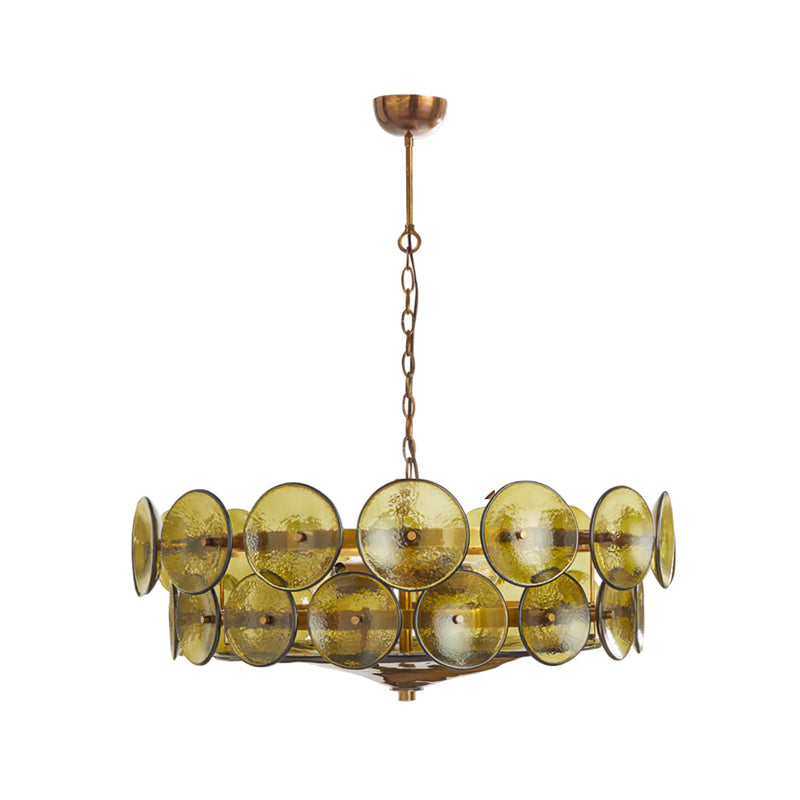 Tiered Glass Disc Pendant Light for Dining Room – Amber Circular Shade Ceiling Fixture – Adjustable Hanging Lamp for Kitchen Island Living R