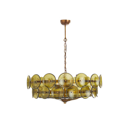 Tiered Glass Disc Pendant Light for Dining Room – Amber Circular Shade Ceiling Fixture – Adjustable Hanging Lamp for Kitchen Island Living R