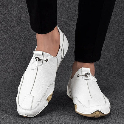 Men's Leather Slip-On Loafers with Elastic Lacing Casual Dress Shoes Anti-Slip Sole Breathable Comfort for Everyday Wear Work Office