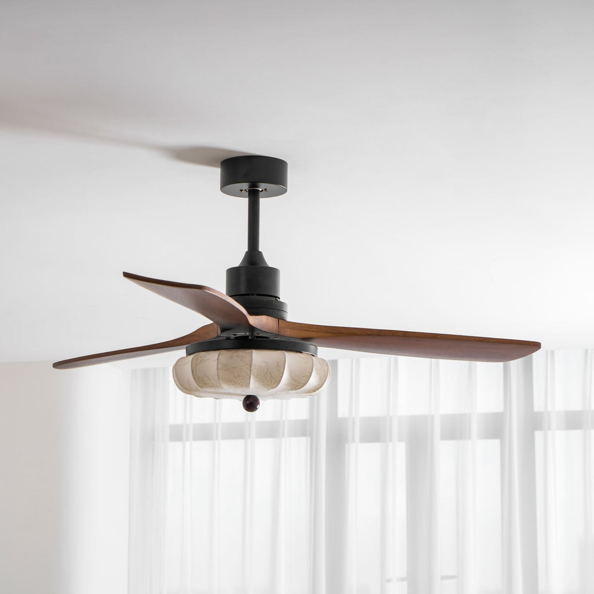Wood Blade Ceiling Fan with Drum Shade Light DC Motor 6 Speed Remote Indoor Dining Living Bedroom Adjustable 36 42 48 52 Inch Quiet Reversib