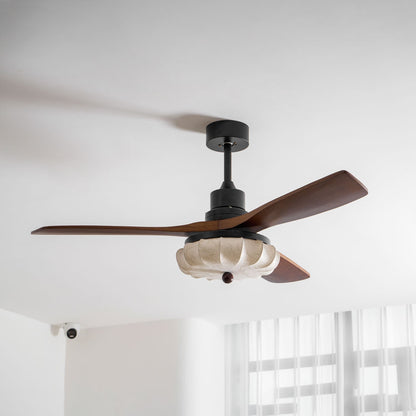 Wood Blade Ceiling Fan with Drum Shade Light DC Motor 6 Speed Remote Indoor Dining Living Bedroom Adjustable 36 42 48 52 Inch Quiet Reversib