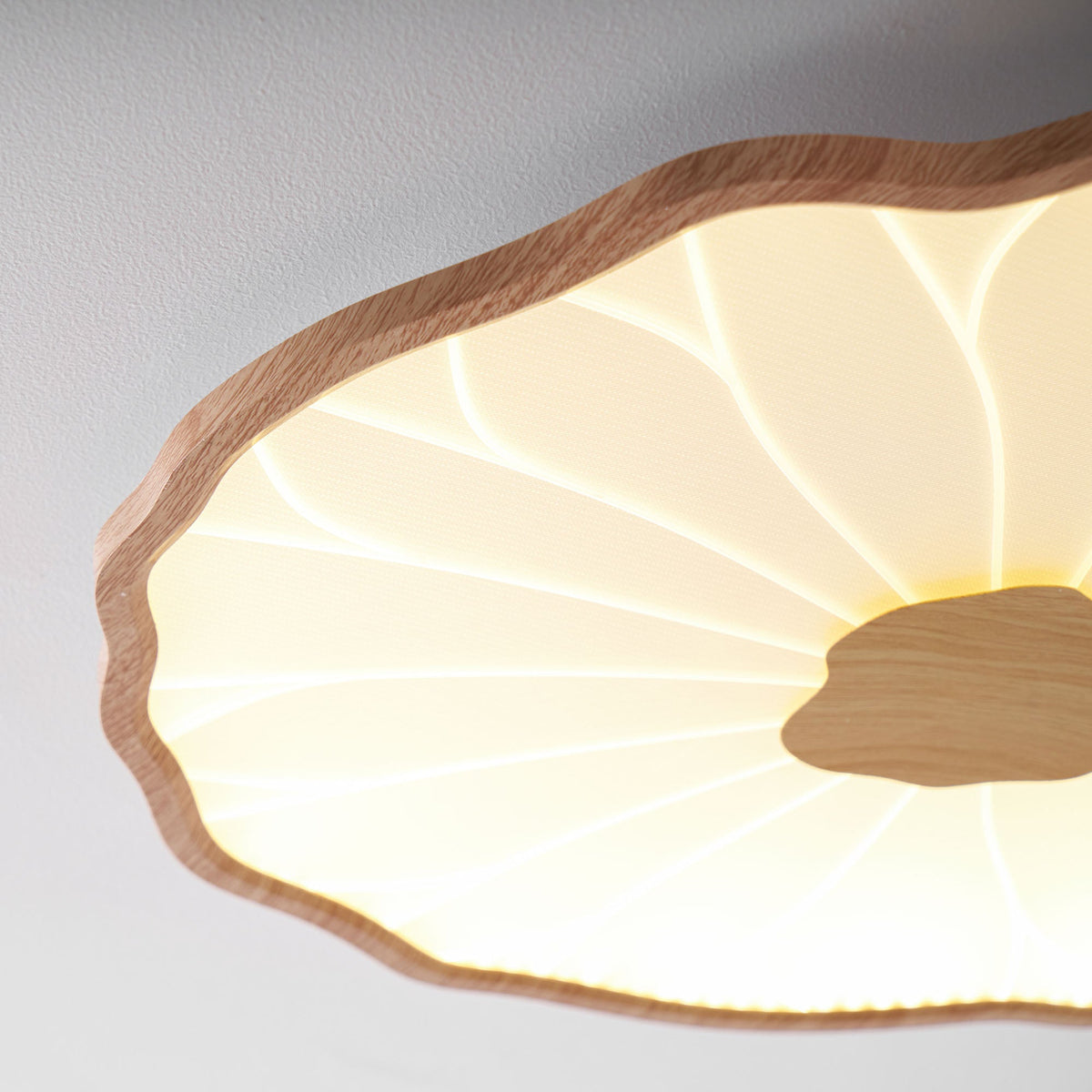 Wood-Look LED Ceiling Light Flush Mount with Botanical Curved Edge Design for Bedroom Living Room Kitchen
