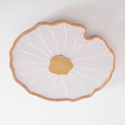 Wood-Look LED Ceiling Light Flush Mount with Botanical Curved Edge Design for Bedroom Living Room Kitchen