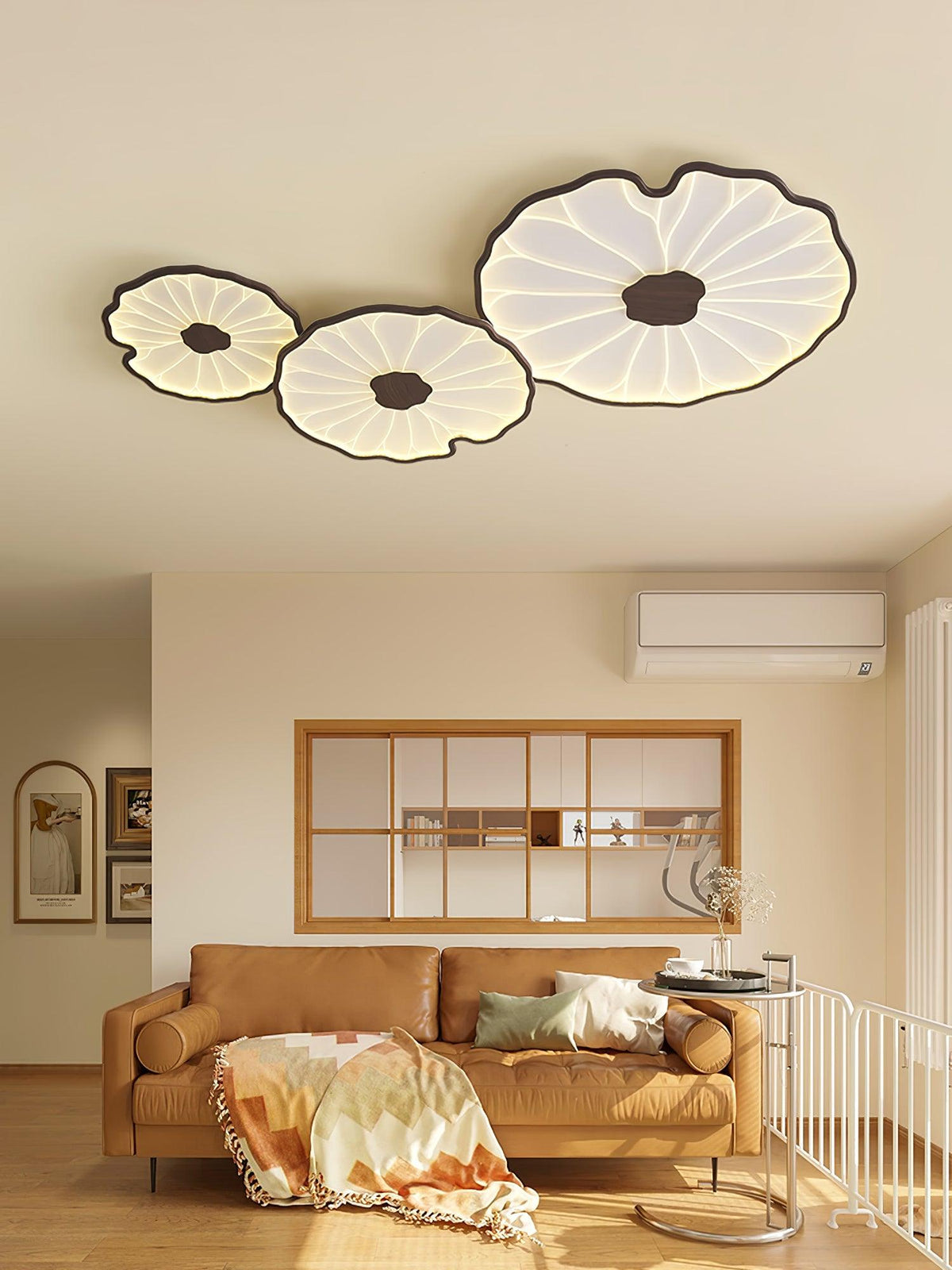 Organic Leaf-Inspired LED Ceiling Light with Wood-Grain Finish for Living Room & Bedroom
