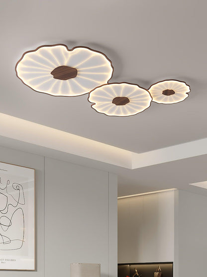 Wood-Look LED Ceiling Light Flush Mount with Botanical Curved Edge Design for Bedroom Living Room Kitchen