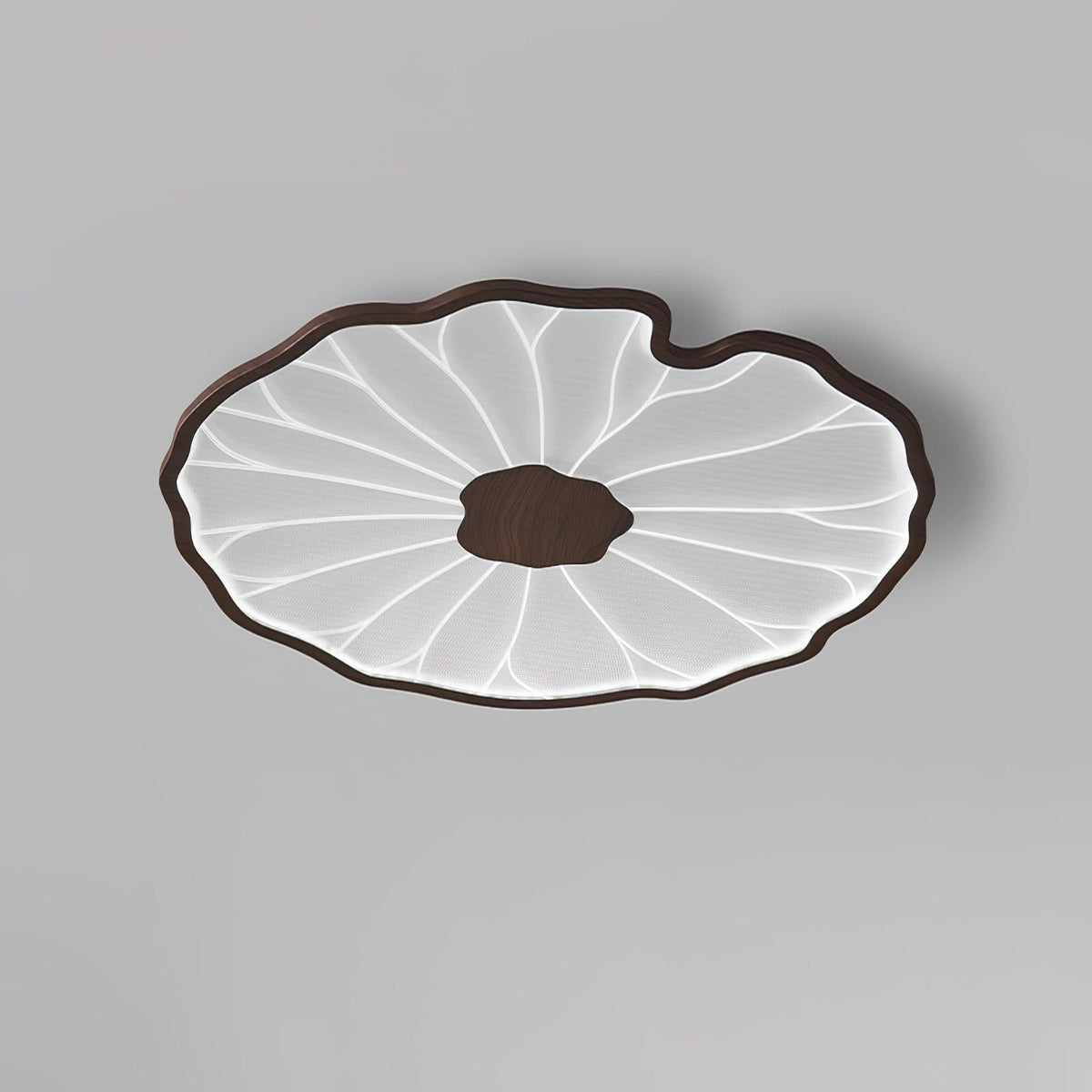 Wood-Look LED Ceiling Light Flush Mount with Botanical Curved Edge Design for Bedroom Living Room Kitchen