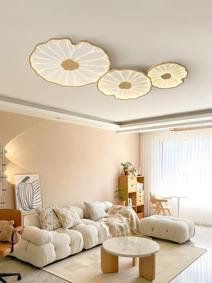 Wood-Look LED Ceiling Light Flush Mount with Botanical Curved Edge Design for Bedroom Living Room Kitchen