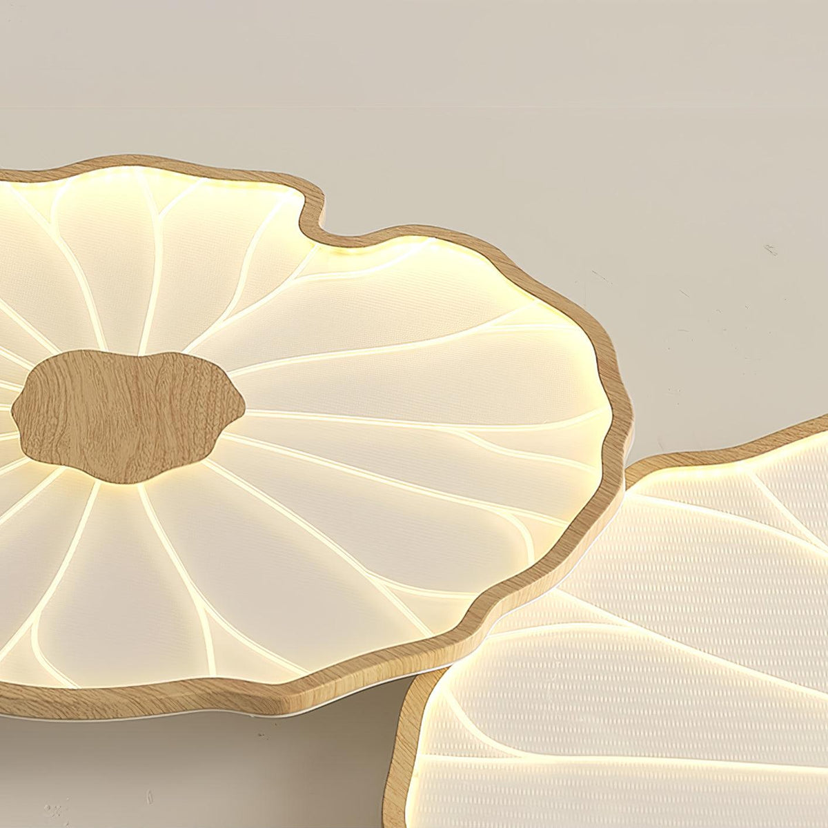 Wood-Look LED Ceiling Light Flush Mount with Botanical Curved Edge Design for Bedroom Living Room Kitchen