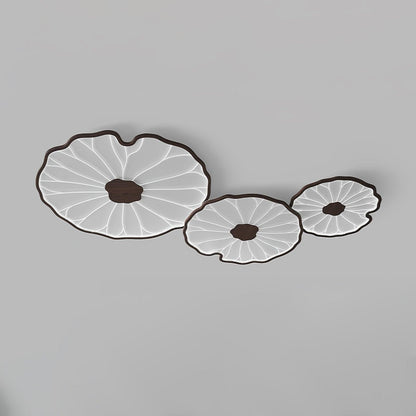 Wood-Look LED Ceiling Light Flush Mount with Botanical Curved Edge Design for Bedroom Living Room Kitchen