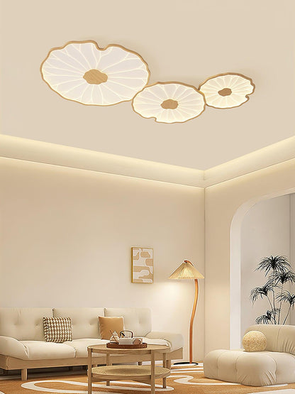 Wood-Look LED Ceiling Light Flush Mount with Botanical Curved Edge Design for Bedroom Living Room Kitchen