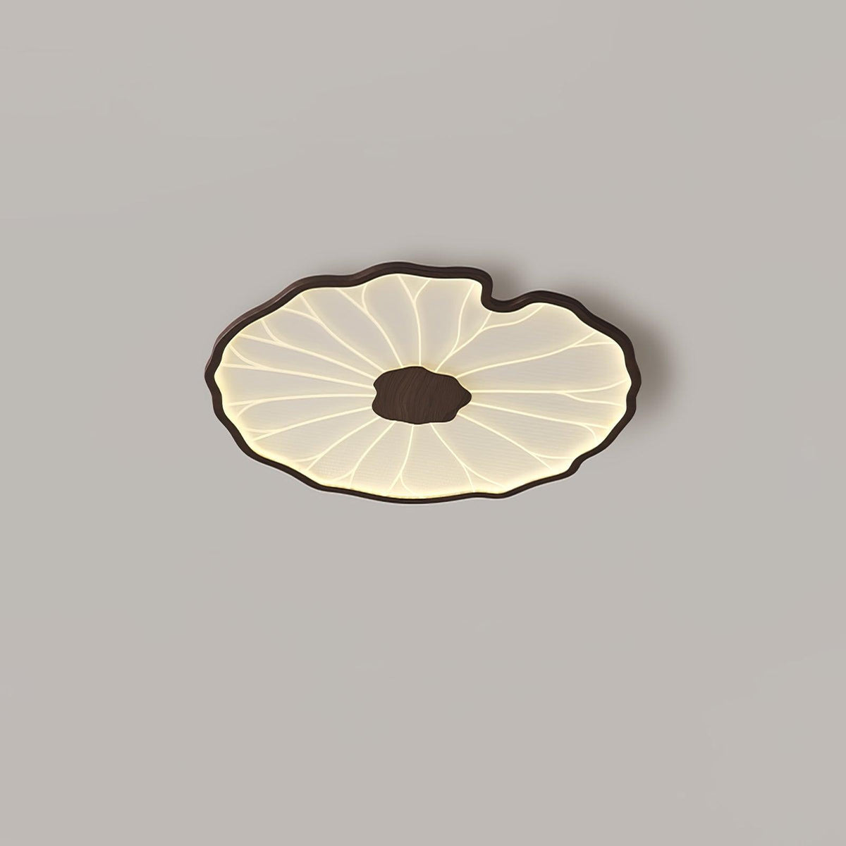 Wood-Look LED Ceiling Light Flush Mount with Botanical Curved Edge Design for Bedroom Living Room Kitchen