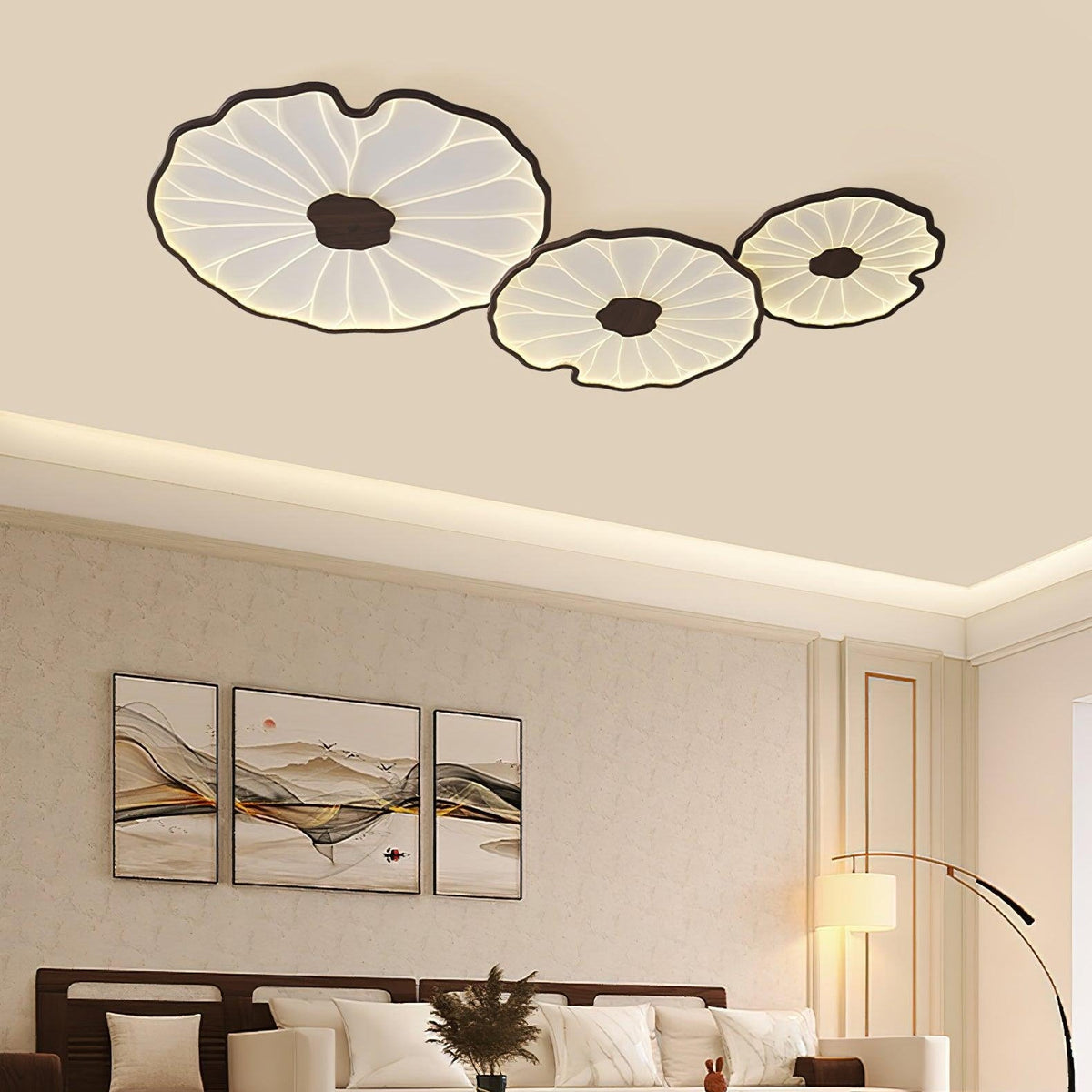 Flush Mount LED Fixture Wood Grain Acrylic Panel Adjustable Color Temperature for Low Profile Spaces Living Room Bedroom Office