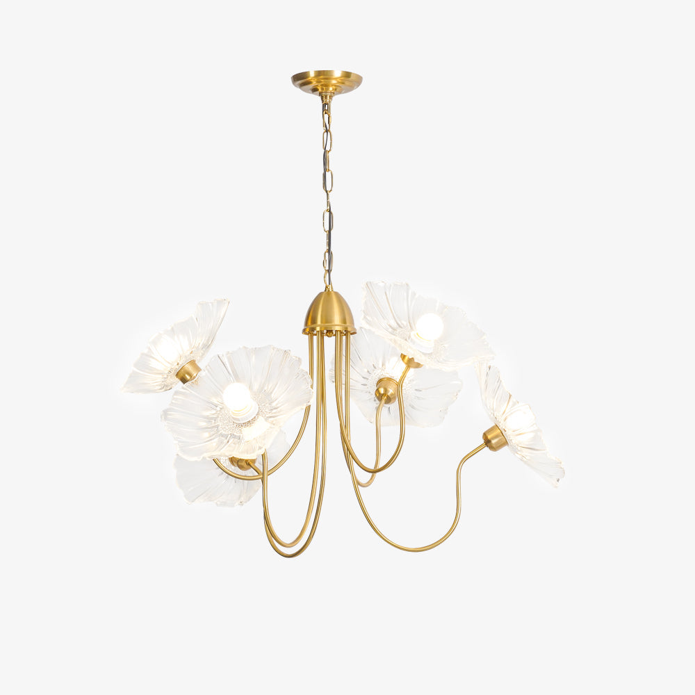 Botanical Glass Multi-Light Fixture 35 in Gold Finish for Dining Room Living Room Entryway Ambient Overhead Illumination