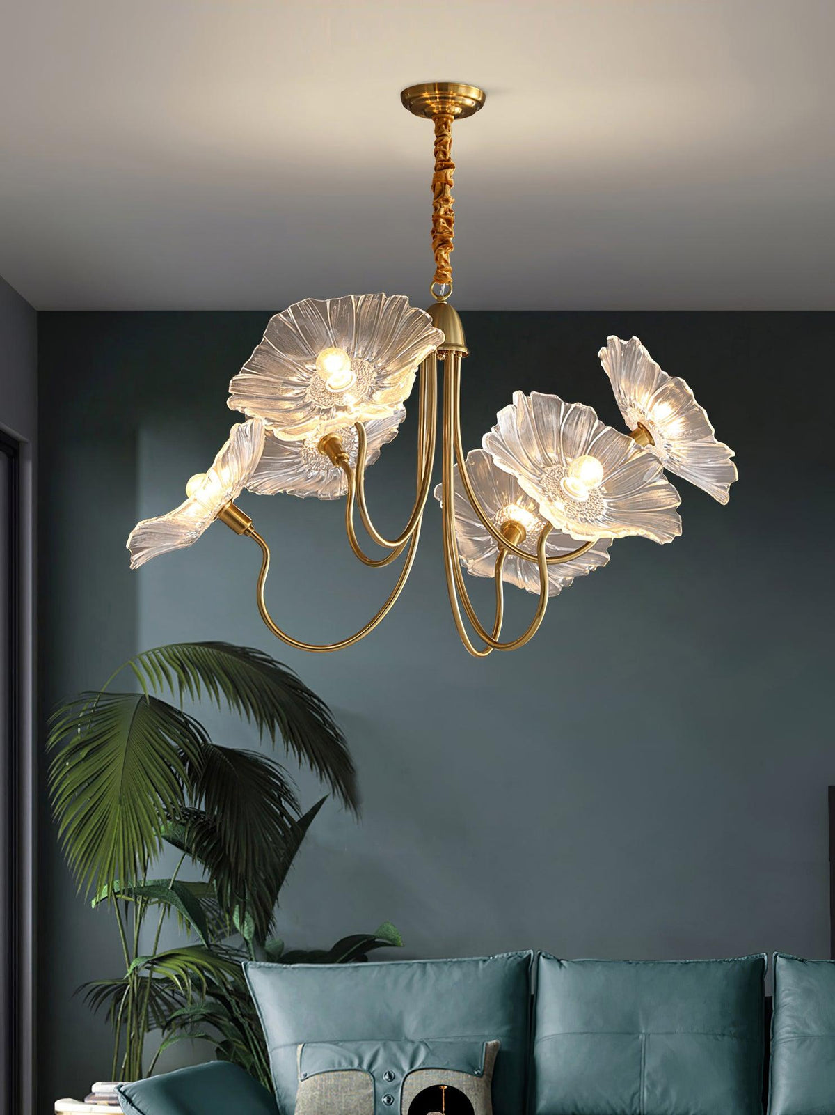 Botanical Glass Multi-Light Fixture 35 in Gold Finish for Dining Room Living Room Entryway Ambient Overhead Illumination