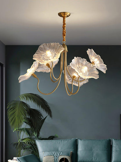Botanical Glass Multi-Light Fixture 35 in Gold Finish for Dining Room Living Room Entryway Ambient Overhead Illumination