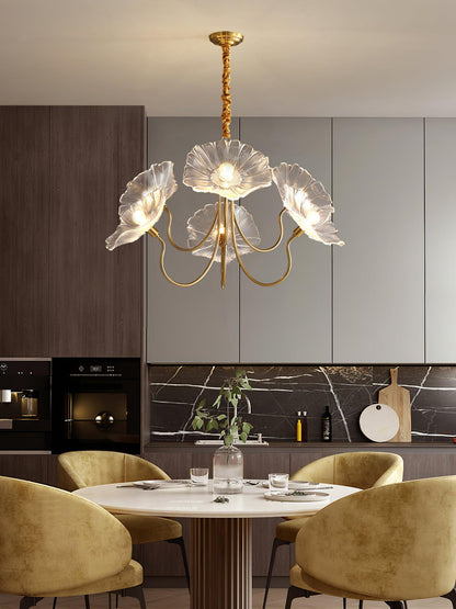 Botanical Glass Multi-Light Fixture 35 in Gold Finish for Dining Room Living Room Entryway Ambient Overhead Illumination