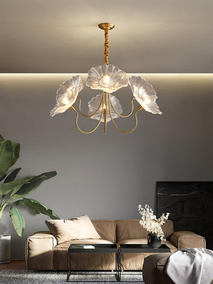 Botanical Glass Multi-Light Fixture 35 in Gold Finish for Dining Room Living Room Entryway Ambient Overhead Illumination