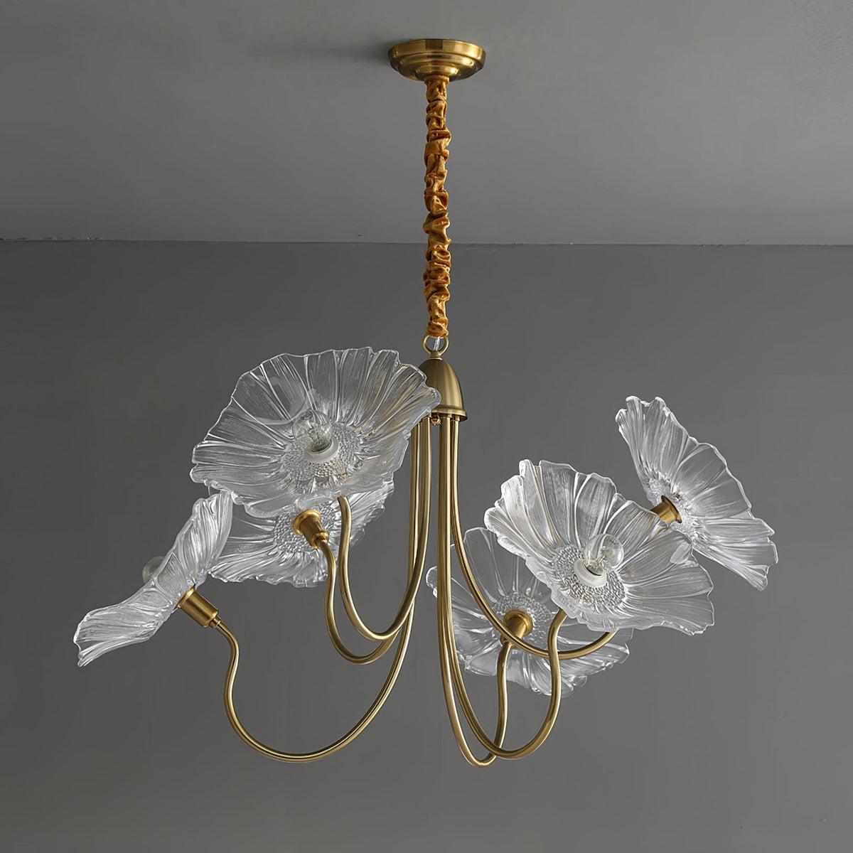 Botanical Glass Multi-Light Fixture 35 in Gold Finish for Dining Room Living Room Entryway Ambient Overhead Illumination