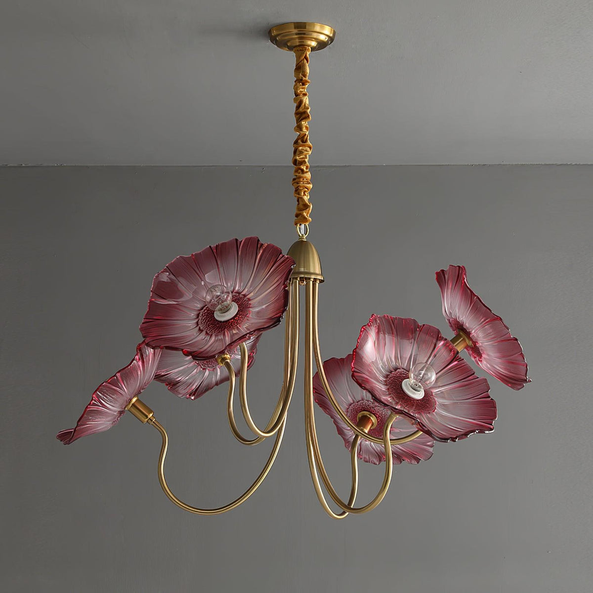 Botanical Glass Multi-Light Fixture 35 in Gold Finish for Dining Room Living Room Entryway Ambient Overhead Illumination