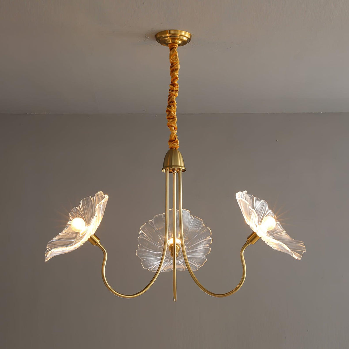 Botanical Glass Multi-Light Fixture 35 in Gold Finish for Dining Room Living Room Entryway Ambient Overhead Illumination