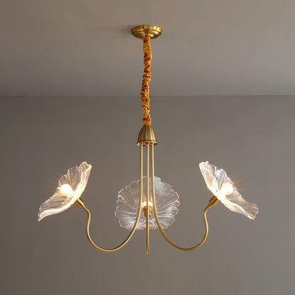 Botanical Glass Multi-Light Fixture 35 in Gold Finish for Dining Room Living Room Entryway Ambient Overhead Illumination