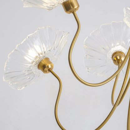 Botanical Glass Multi-Light Fixture 35 in Gold Finish for Dining Room Living Room Entryway Ambient Overhead Illumination