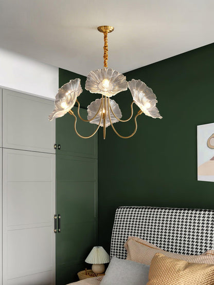 Botanical Glass Multi-Light Fixture 35 in Gold Finish for Dining Room Living Room Entryway Ambient Overhead Illumination