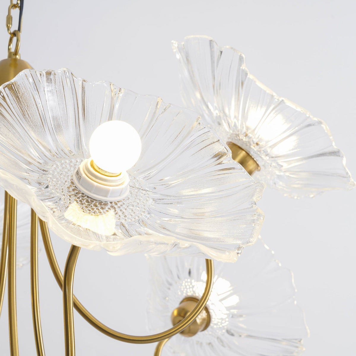 Botanical Glass Multi-Light Fixture 35 in Gold Finish for Dining Room Living Room Entryway Ambient Overhead Illumination