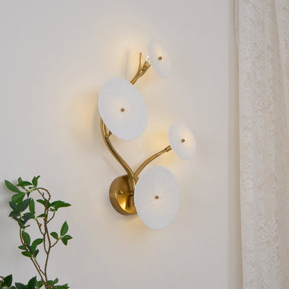 Ceramic Petal Wall Sconce – Floral LED Light with Gold Metal Accents for Hallway, Bedroom & Living Room Decor