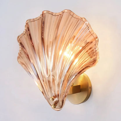 Sconce with Organic Shell-Shaped Shade – 10 Inch Brass & Glass Fixture for Bedside, Hallway, Powder Room – Subtle Glow